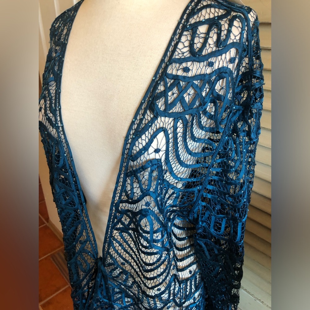 BeautifulTeal Lace Silk Cardigan. NWOT - Picture 4 of 7